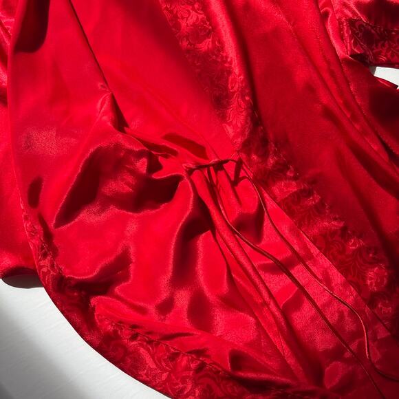 Vintage Red Satin Robe Lingerie Cacique Cardigan - Picture 8 of 11